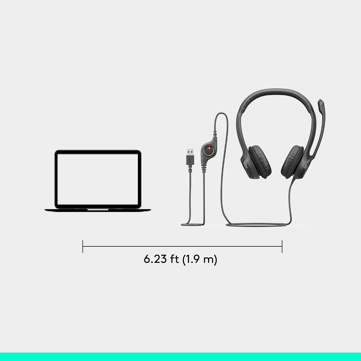 Logitech H390 Wired Headset PC/Laptop Stereo Headphones. USB-A. Black | For PC/Laptop. stereo headphones. microphone. in-line controls. works with Chromebook
