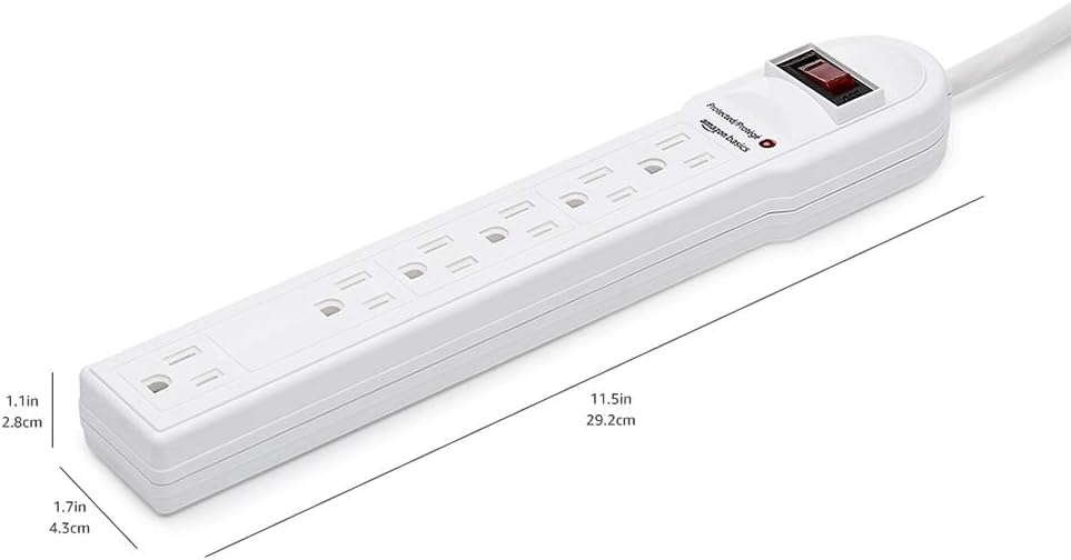Amazon Basics Surge Protector Power Strip. 6-Outlet. 790 Joules. Circuit Breaker. LED Indicator. 6ft Extension Cord. White