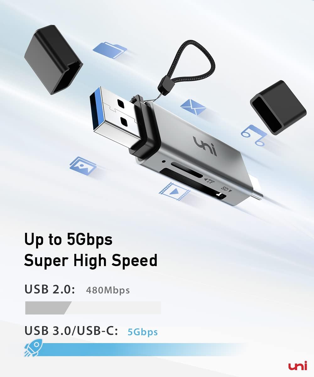 uni SD Card Reader.High Speed USB C to Micro SD Memory Card Adapter USB 3.0 | Dual Slots. Memory Card Reader. for SD/Micro SD/SDHC/SDXC/MMC. Card Reader for MacBook Pro/Air. Chromebook. Android Galaxy