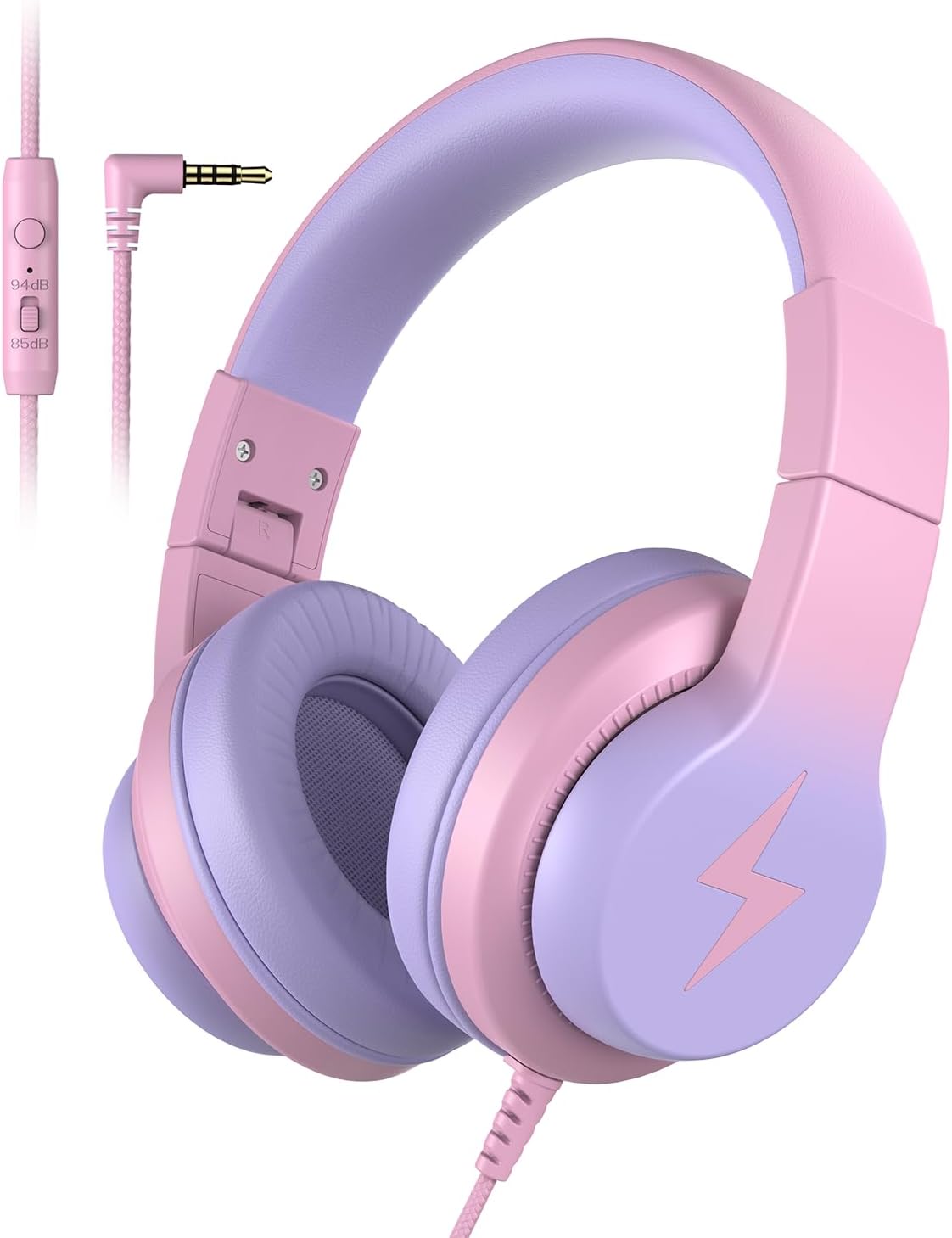 Candy Bila Wired Kids Headphones for School. Over-Ear for Boys Girls | Volume Limiter 85/94dB. HD Stereo Sound. Microphone and Wired Control.Foldable Design. Gradient Purple