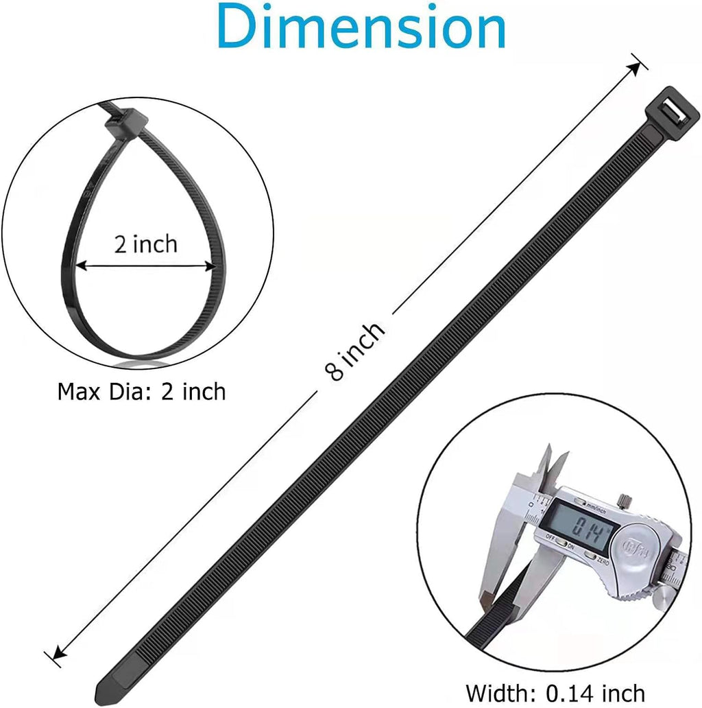 Zip Ties 8 inch (100 Pack). 40lbs Tensile Strength. Black Cable Ties. Wire Ties for indoor and outdoor use. by Skalon