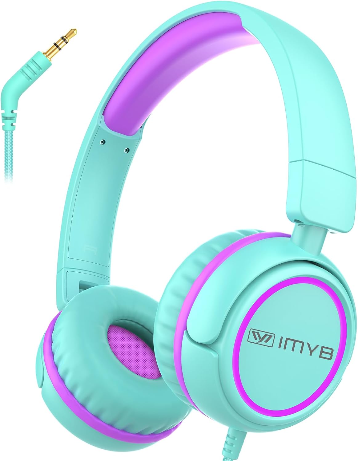 IMYB V1 Kids Headphones. 85dB Wired for School. Toddler 2-12 Boys Girls | Adjustable Foldable Durable Cord. iPad Kindle Tablet Chromebook 3.5mm Ov-Ear for Teens Travel Plane (Green)