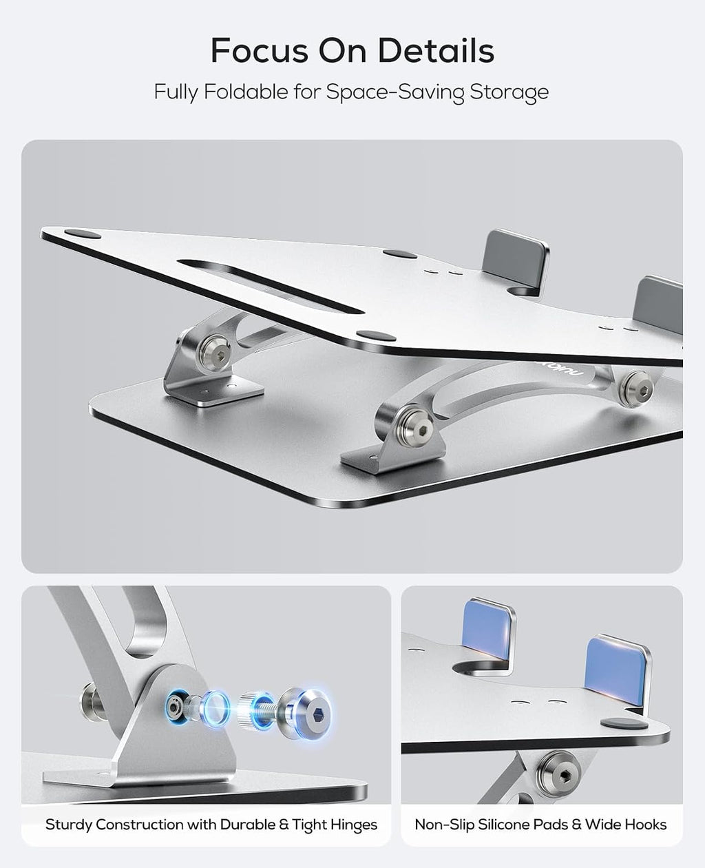 Nulaxy Ergonomic Adjustable Laptop Stand for Desk. Dual Foldable Computer Riser with Advanced Heat-Vent. Heavy-Duty Portable Notebook Holder for Posture Correction. Compatible with Mac 10-16 Laptops