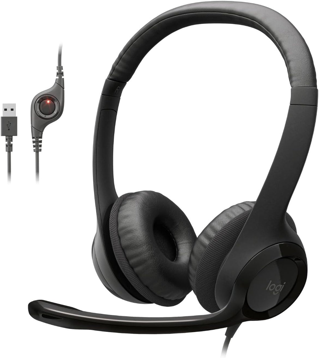 Logitech H390 Wired Headset PC/Laptop Stereo Headphones. USB-A. Black | For PC/Laptop. stereo headphones. microphone. in-line controls. works with Chromebook