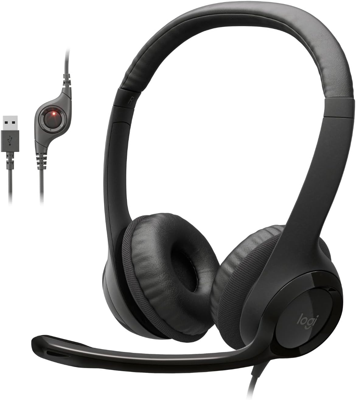 Logitech H390 Wired Headset PC/Laptop Stereo Headphones. USB-A. Black | For PC/Laptop. stereo headphones. microphone. in-line controls. works with Chromebook