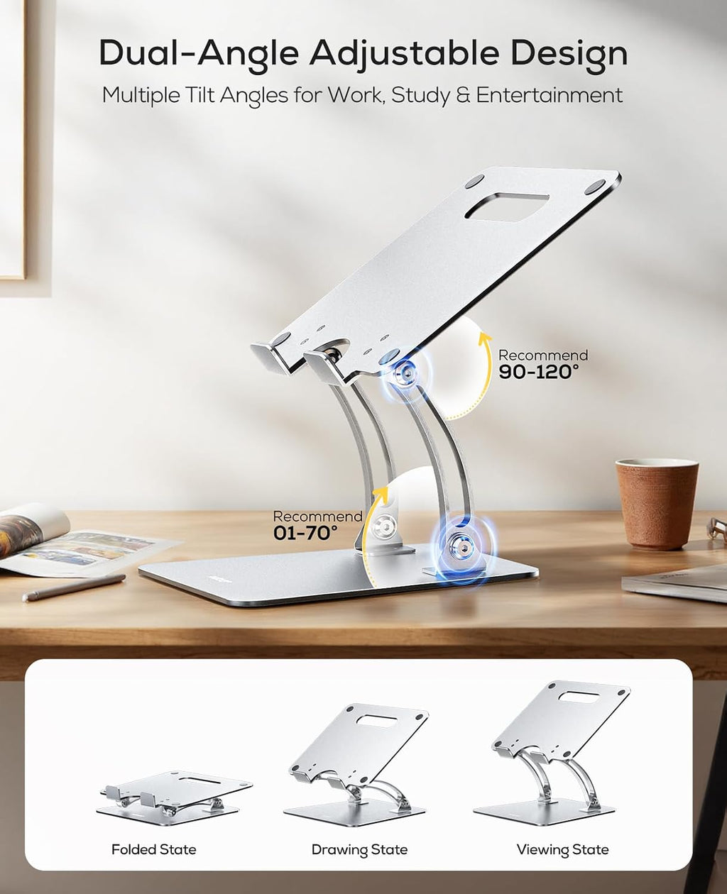 Nulaxy Ergonomic Adjustable Laptop Stand for Desk. Dual Foldable Computer Riser with Advanced Heat-Vent. Heavy-Duty Portable Notebook Holder for Posture Correction. Compatible with Mac 10-16 Laptops