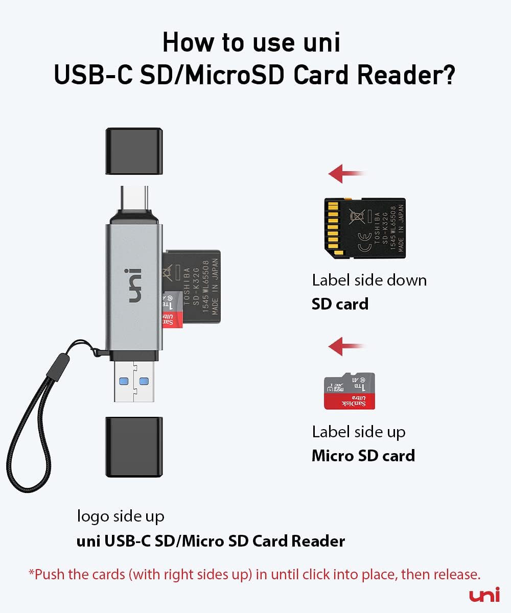 uni SD Card Reader.High Speed USB C to Micro SD Memory Card Adapter USB 3.0 | Dual Slots. Memory Card Reader. for SD/Micro SD/SDHC/SDXC/MMC. Card Reader for MacBook Pro/Air. Chromebook. Android Galaxy