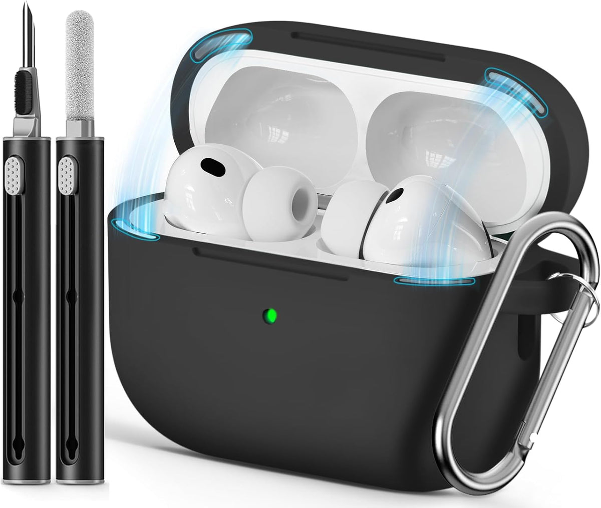 Ljusmicker for AirPods Pro 3 Case 2025 with Cleaner Kit.Black | Soft Silicone Protective Cover for Apple AirPod Pro 3rd Generation Case with Keychain for Women Men.Shockproof