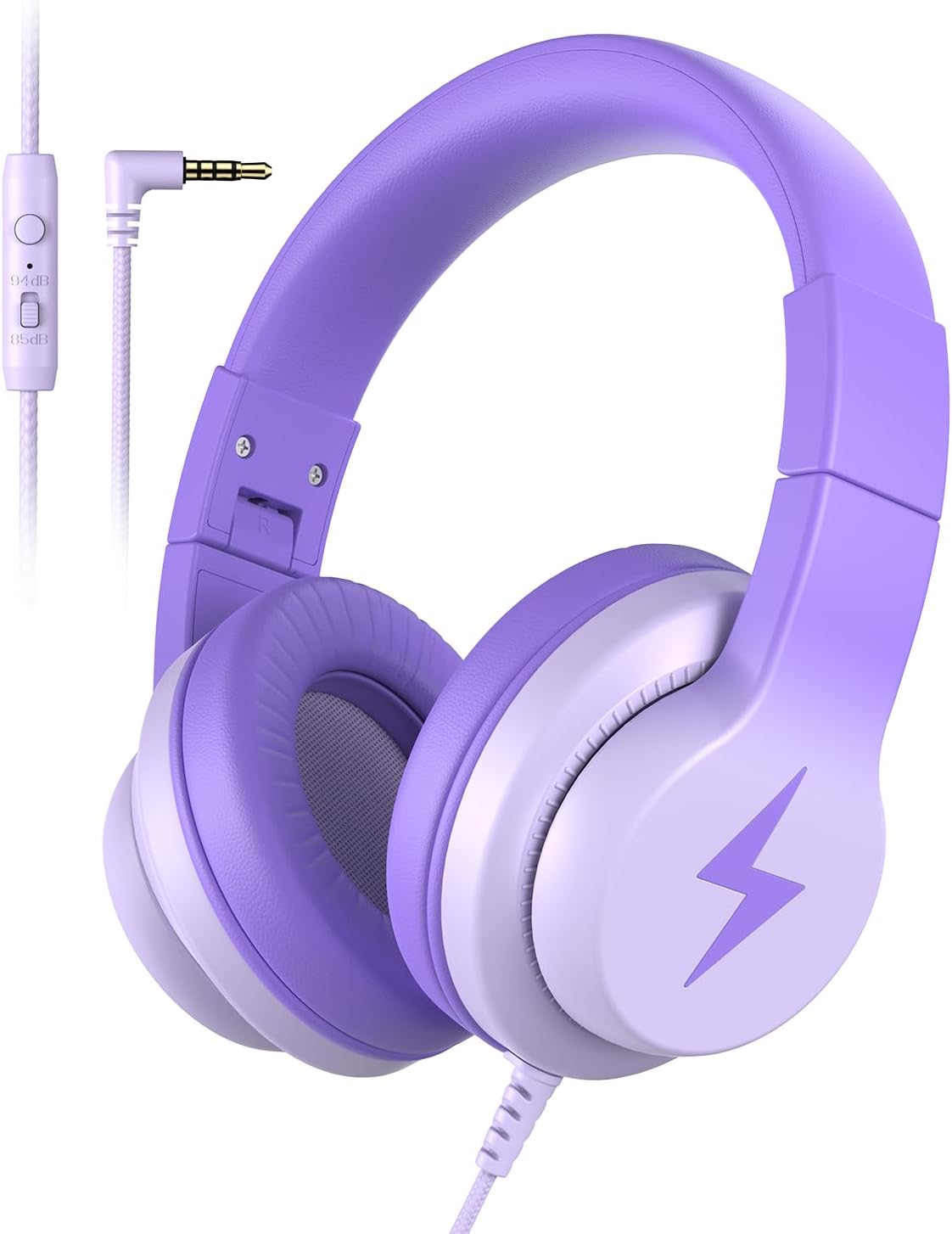 Candy Bila Wired Kids Headphones for School. Over-Ear for Boys Girls | Volume Limiter 85/94dB. HD Stereo Sound. Microphone and Wired Control.Foldable Design. Gradient Purple