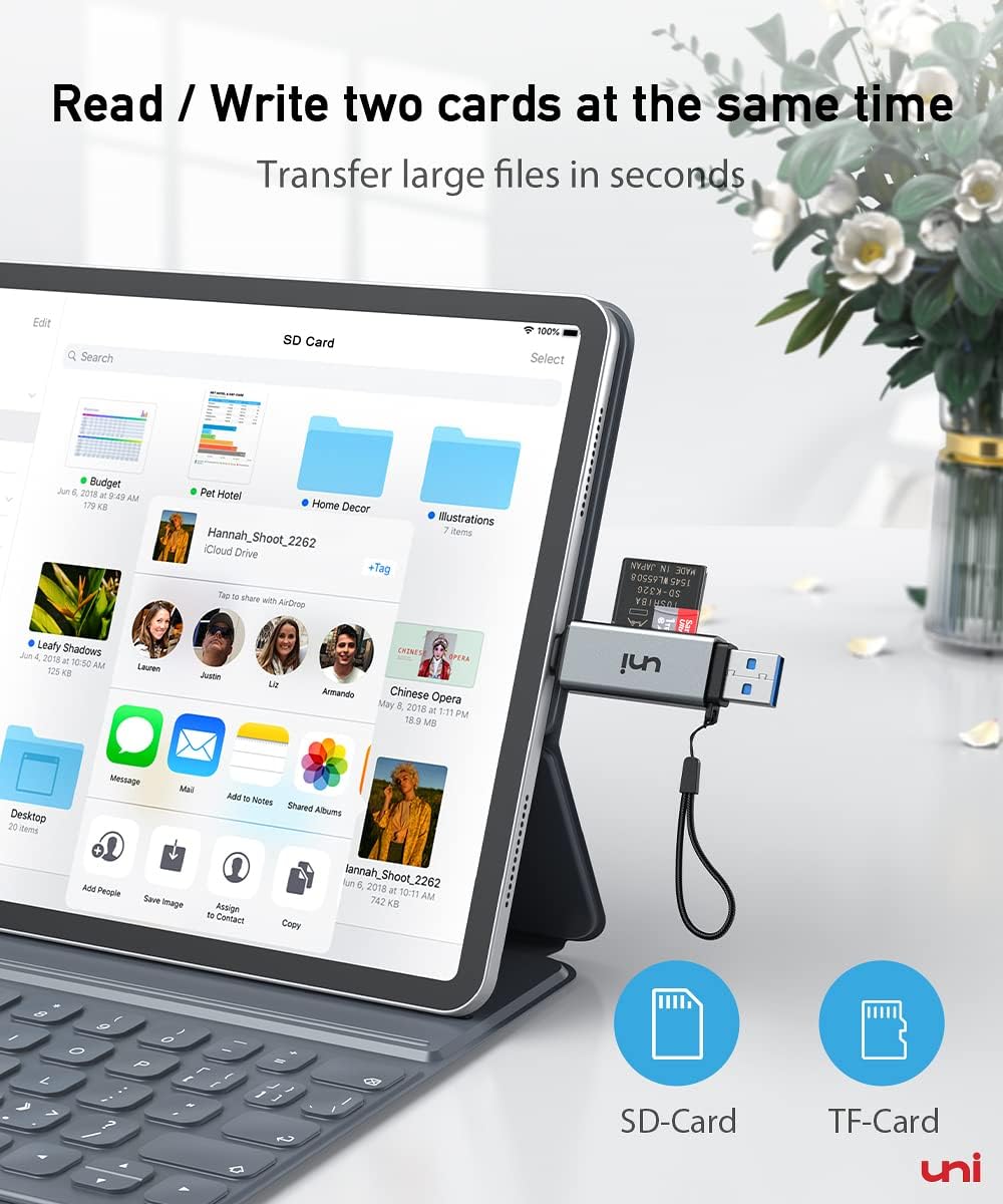 uni SD Card Reader.High Speed USB C to Micro SD Memory Card Adapter USB 3.0 | Dual Slots. Memory Card Reader. for SD/Micro SD/SDHC/SDXC/MMC. Card Reader for MacBook Pro/Air. Chromebook. Android Galaxy