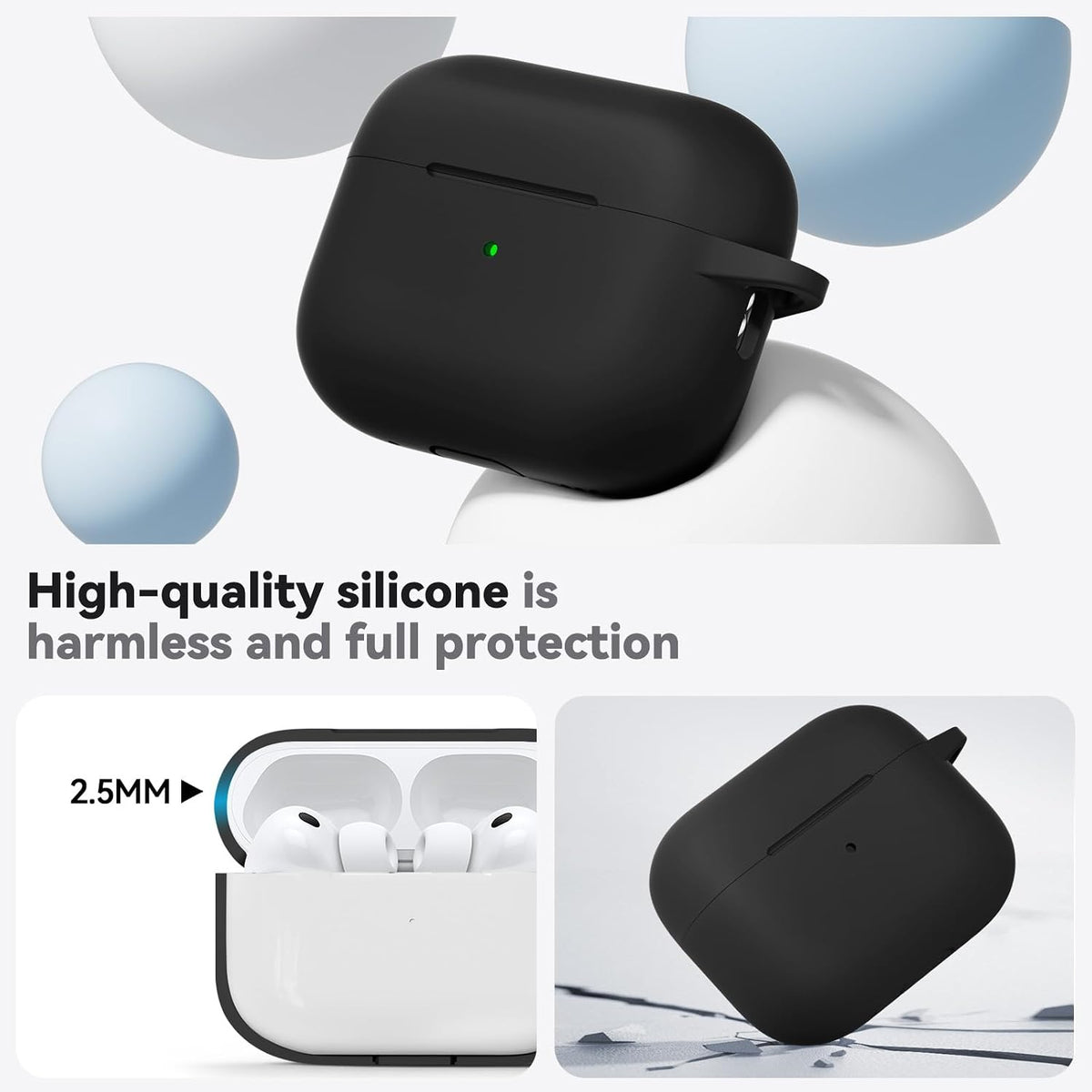 Ljusmicker for AirPods Pro 3 Case 2025 with Cleaner Kit.Black | Soft Silicone Protective Cover for Apple AirPod Pro 3rd Generation Case with Keychain for Women Men.Shockproof