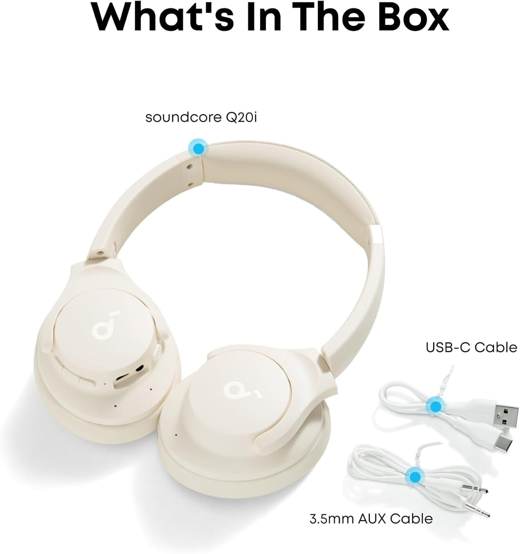 Soundcore by Anker Q20i Hybrid Active Noise Cancelling Headphones. White | Over-Ear. Bluetooth. 40H ANC Playtime. Hi-Res Audio. Big Bass. Transparency Mode. Customize via App. Travel. Home. Office