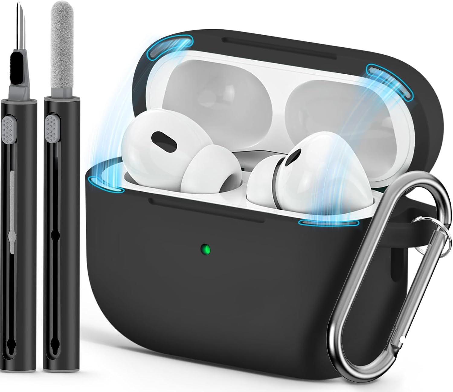 Ljusmicker for AirPods Pro 3 Case 2025 with Cleaner Kit.Black | Soft Silicone Protective Cover for Apple AirPod Pro 3rd Generation Case with Keychain for Women Men.Shockproof