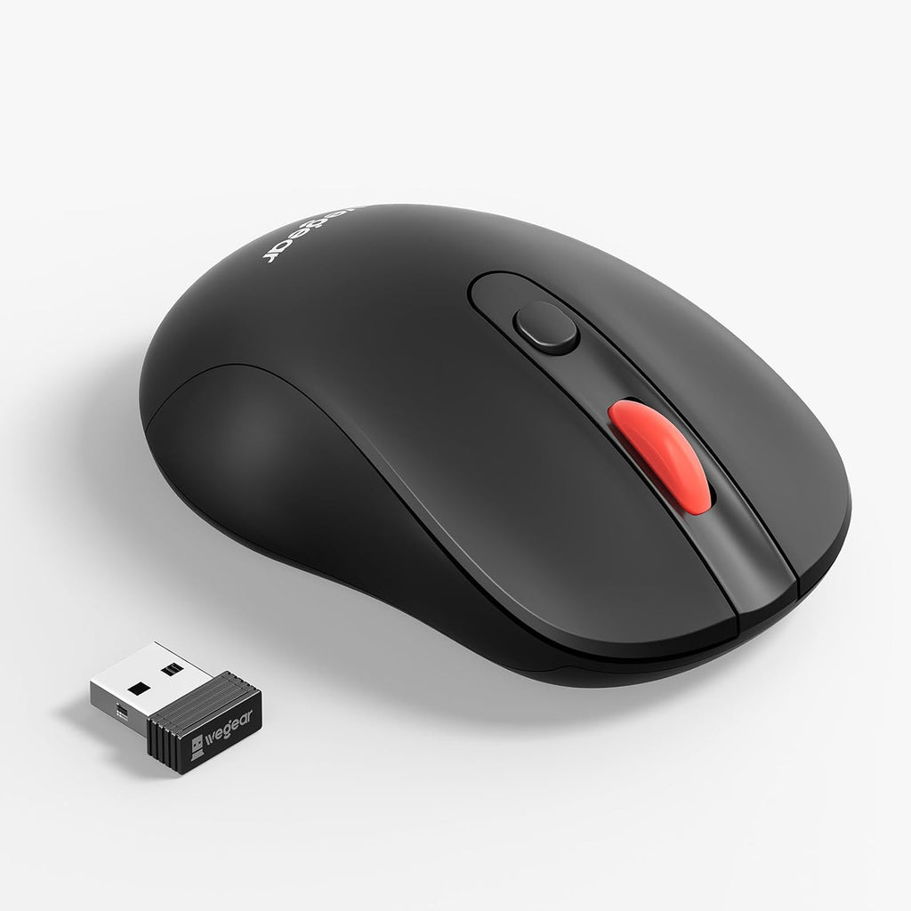 wegear USB Wireless Mouse for Laptop PC Mac. 2.4GHz Cordless Mouse-Black | Ergonomic Portable Optical Computer Mice with 6 Buttons. 5-Level Adjustable 4000 DPI.24-Month Battery Life