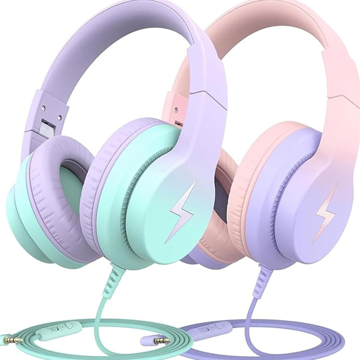 Candy Bila Wired Kids Headphones for School. Over-Ear for Boys Girls | Volume Limiter 85/94dB. HD Stereo Sound. Microphone and Wired Control.Foldable Design. Gradient Purple