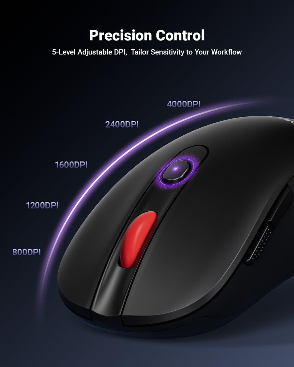 wegear USB Wireless Mouse for Laptop PC Mac. 2.4GHz Cordless Mouse-Black | Ergonomic Portable Optical Computer Mice with 6 Buttons. 5-Level Adjustable 4000 DPI.24-Month Battery Life