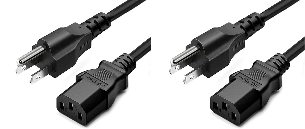 Standard 5ft (1.5m) 10 Amps 125 Volts Black 3 Prong AC Power Cord Cable for Electronics. TV. Computer. Printer. Radio. Monitor. Samsung. Dell. Vizio. LG. Asus. Laptop and More