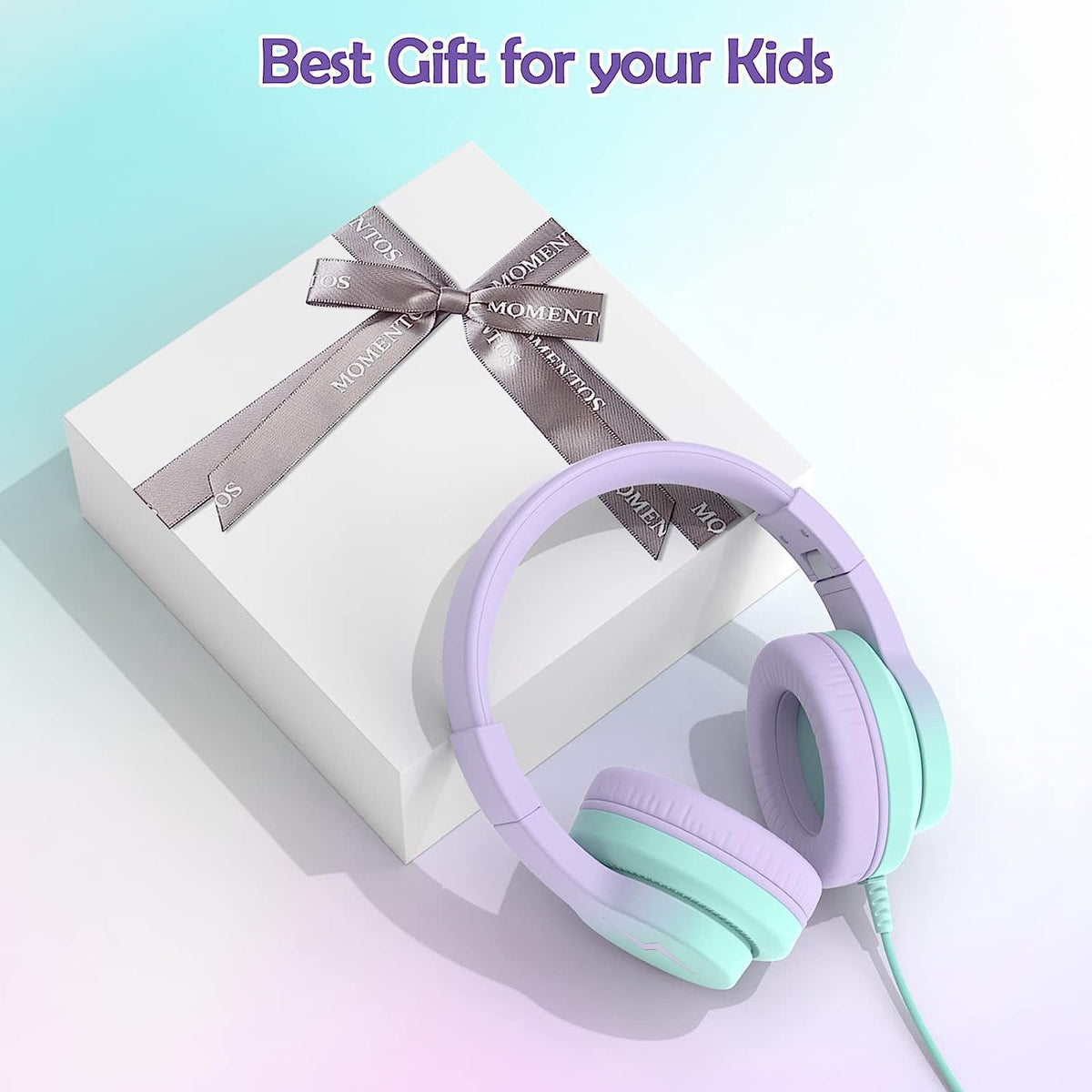Candy Bila Wired Kids Headphones for School. Over-Ear for Boys Girls | Volume Limiter 85/94dB. HD Stereo Sound. Microphone and Wired Control.Foldable Design. Gradient Purple