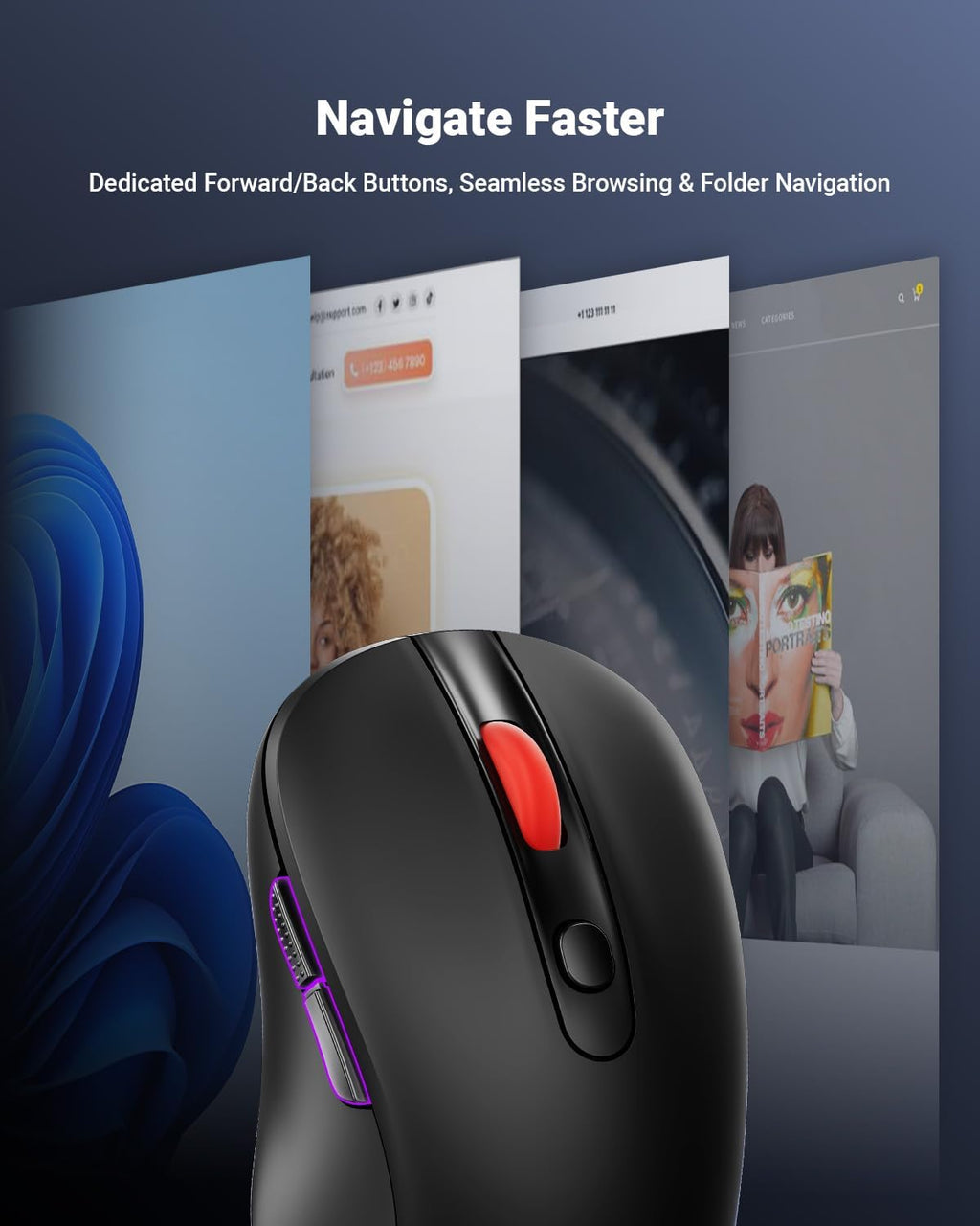 wegear USB Wireless Mouse for Laptop PC Mac. 2.4GHz Cordless Mouse-Black | Ergonomic Portable Optical Computer Mice with 6 Buttons. 5-Level Adjustable 4000 DPI.24-Month Battery Life