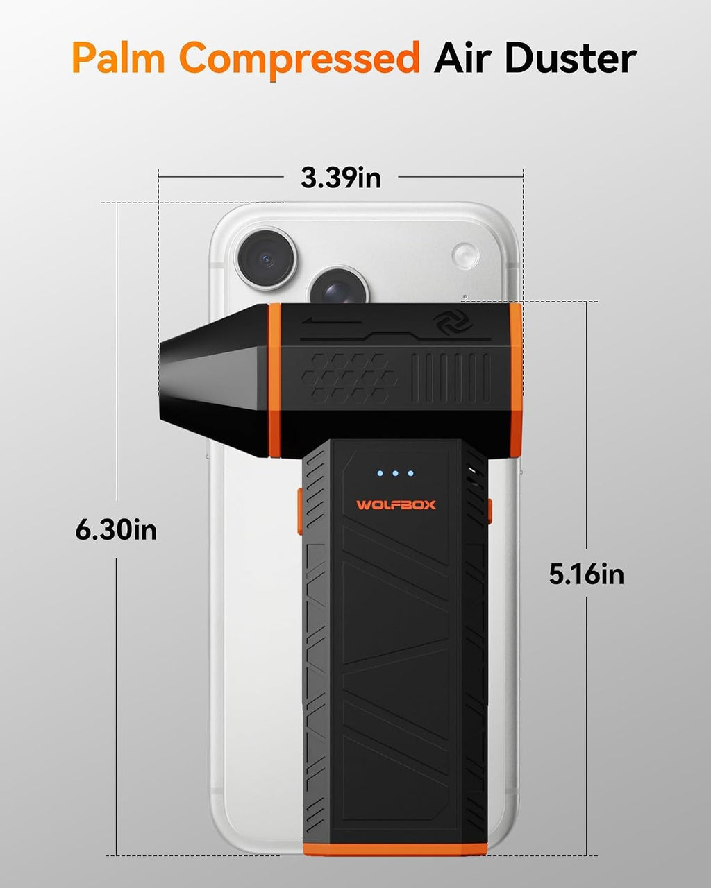 WOLFBOX MegaFlow 50 Compressed Air Duster. 110.000 RPM. 3-Gear Adjustable | Electric. Mini Blower. Fast Charging. Computer. Keyboard. House. Outdoor. Car. 0.45 lb Lightweight. 4 Nozzles