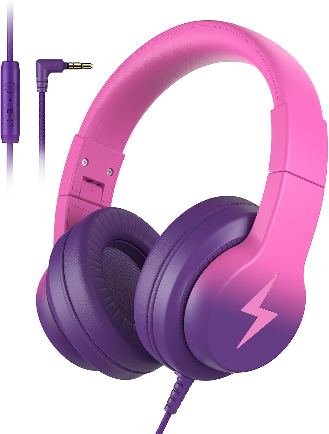 Candy Bila Wired Kids Headphones for School. Over-Ear for Boys Girls | Volume Limiter 85/94dB. HD Stereo Sound. Microphone and Wired Control.Foldable Design. Gradient Purple