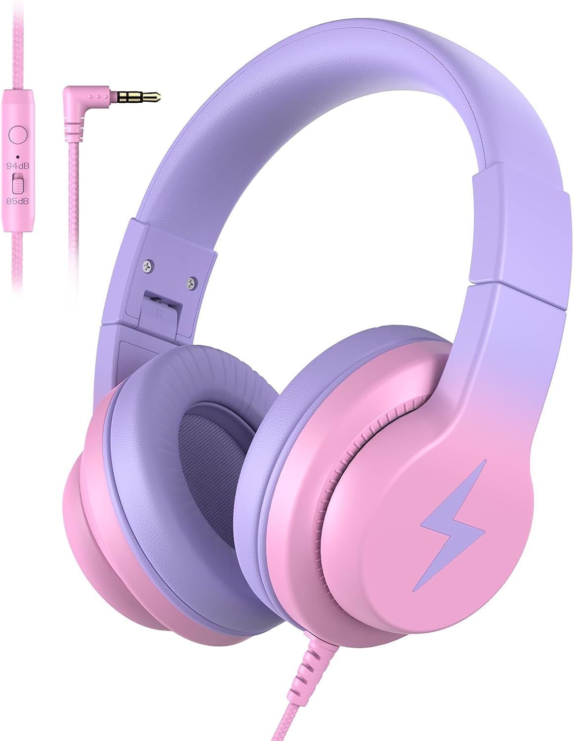Candy Bila Wired Kids Headphones for School. Over-Ear for Boys Girls | Volume Limiter 85/94dB. HD Stereo Sound. Microphone and Wired Control.Foldable Design. Gradient Purple