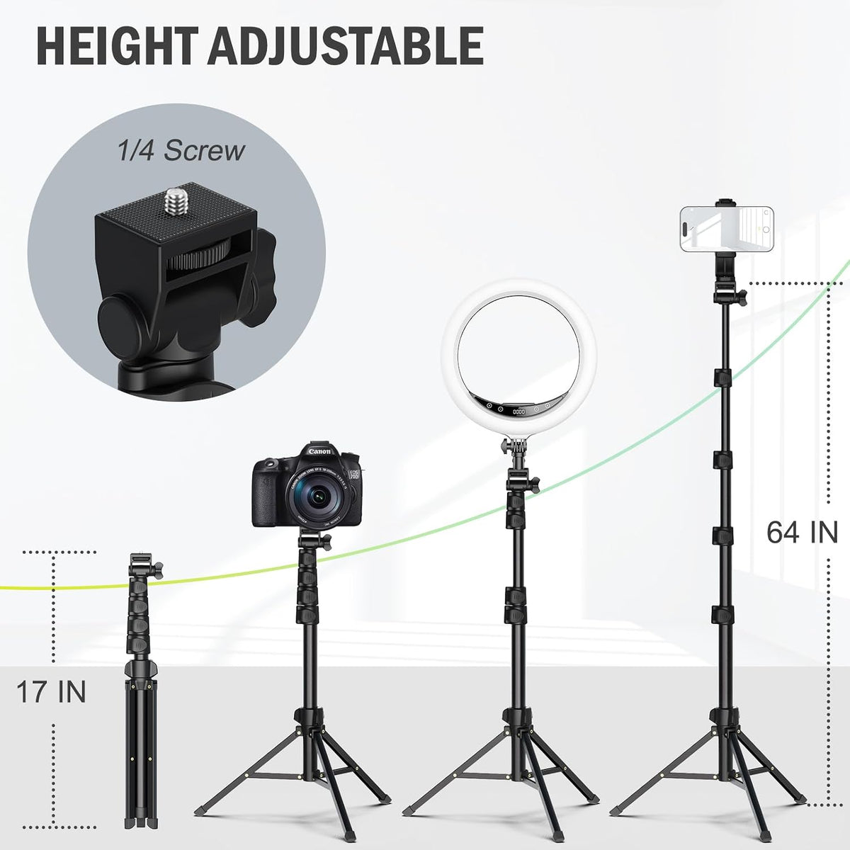 Liphisy 64 Tripod for Cell Phone & Camera with Remote and Phone Holder | Sturdy & Stable Height Adjustable Multi-Angle Shot Selfie Stick Tripod for Video Recording