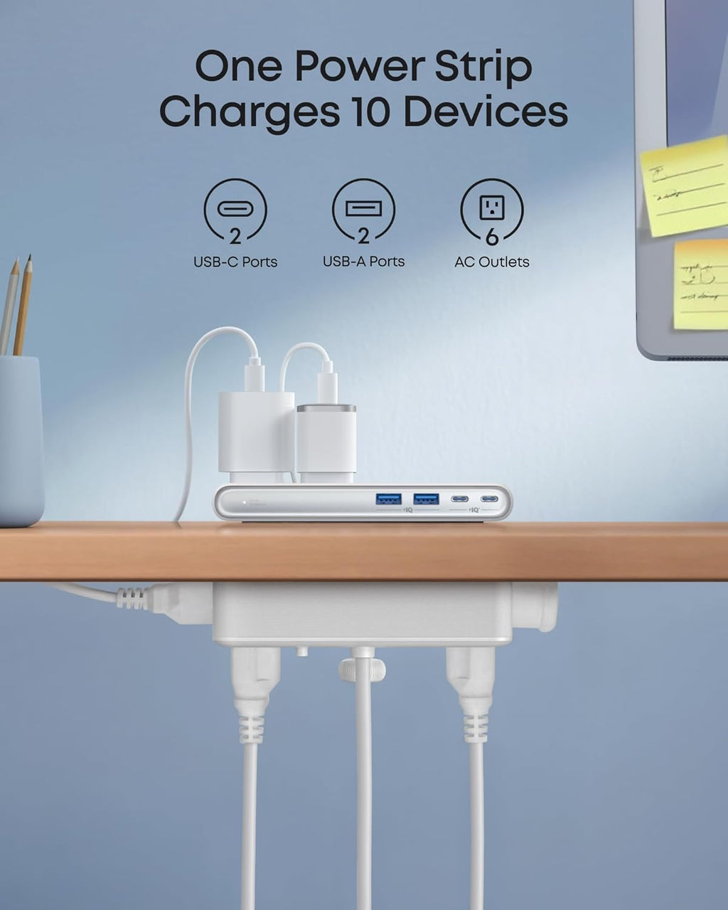 Anker Nano Power Strip. Desk Clamp. 70W Max. 1500J Surge Protector. 2 USB C | 6AC 5ft Extension Cord. Outlet Extender Desk Organizer Gaming Accessories Home Office Essentials. Fit 0.6~1.8'' Tabletop Edge