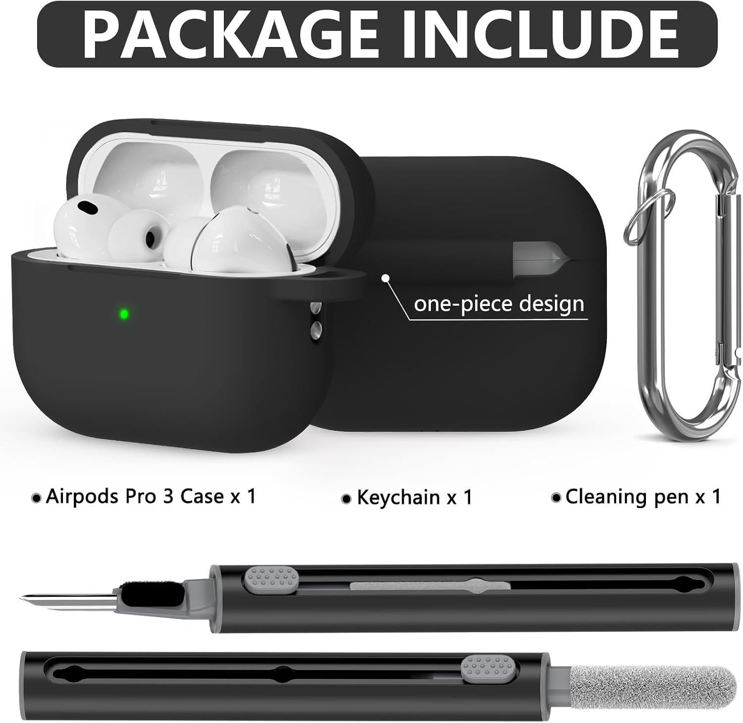 Ljusmicker for AirPods Pro 3 Case 2025 with Cleaner Kit.Black | Soft Silicone Protective Cover for Apple AirPod Pro 3rd Generation Case with Keychain for Women Men.Shockproof