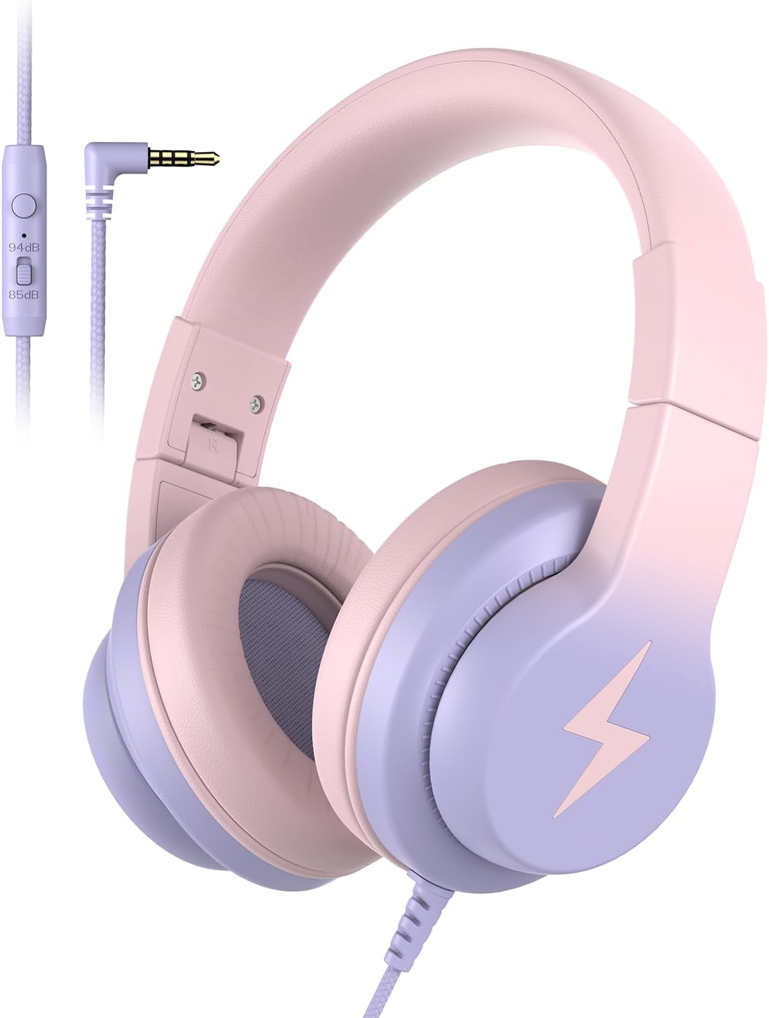 Candy Bila Wired Kids Headphones for School. Over-Ear for Boys Girls | Volume Limiter 85/94dB. HD Stereo Sound. Microphone and Wired Control.Foldable Design. Gradient Purple