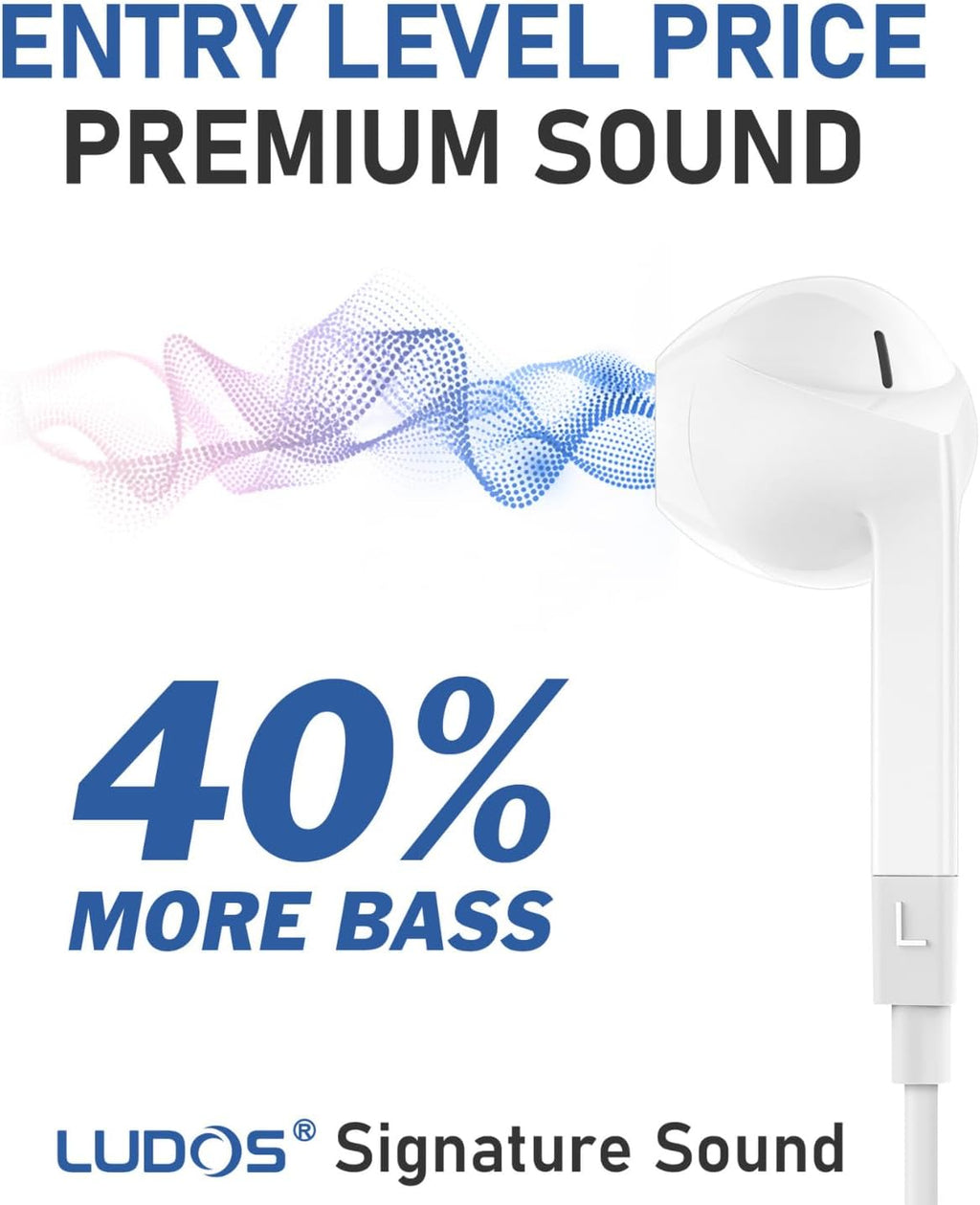 LUDOS FEROX Wired Earbuds in-Ear Headphones. 5 Year Warranty. Earphones with Microphone. Noise Isolation Corded for 3.5mm Jack Ear Buds for iPhone. Samsung. Computer. Laptop. Kids. School Students