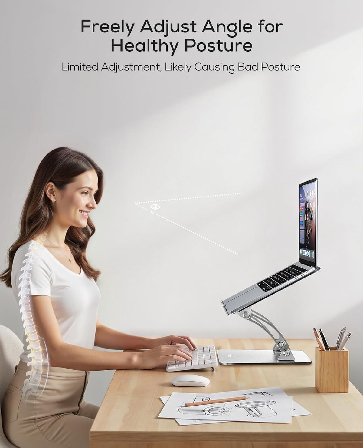 Nulaxy Ergonomic Adjustable Laptop Stand for Desk. Dual Foldable Computer Riser with Advanced Heat-Vent. Heavy-Duty Portable Notebook Holder for Posture Correction. Compatible with Mac 10-16 Laptops