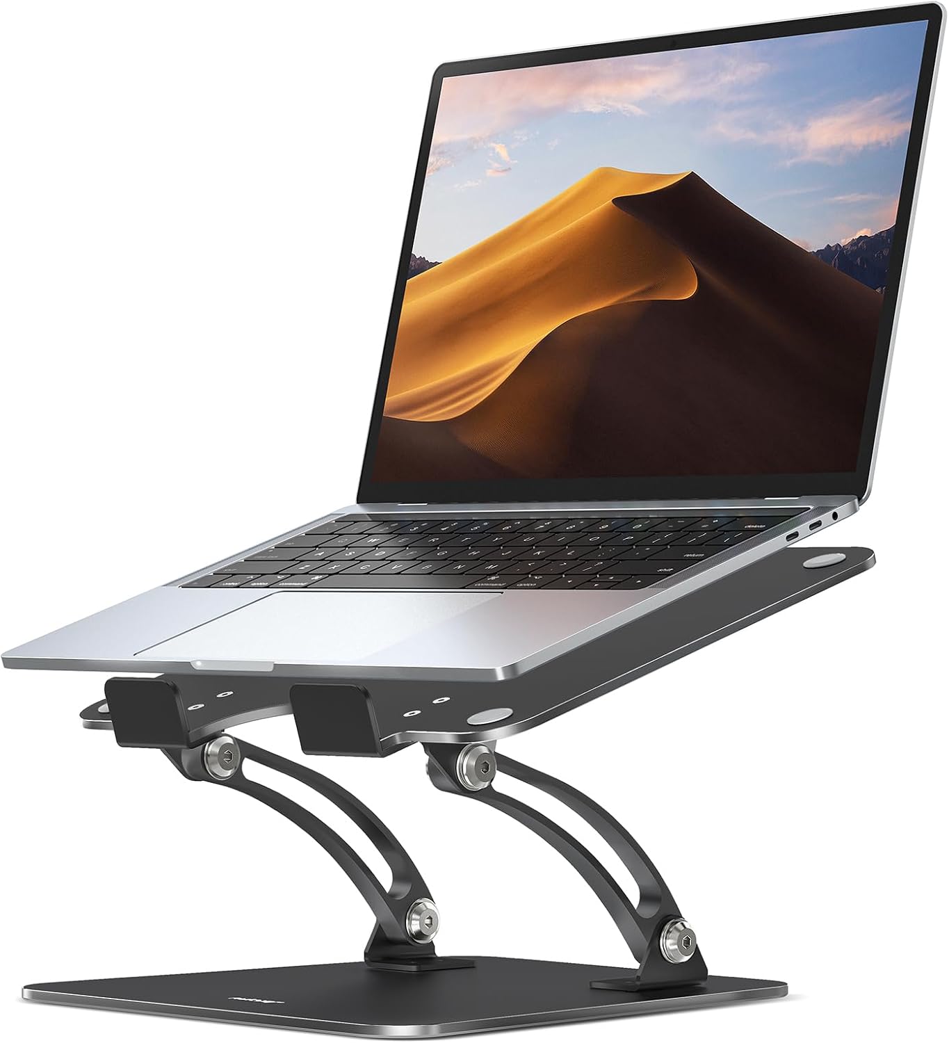 Nulaxy Ergonomic Adjustable Laptop Stand for Desk. Dual Foldable Computer Riser with Advanced Heat-Vent. Heavy-Duty Portable Notebook Holder for Posture Correction. Compatible with Mac 10-16 Laptops
