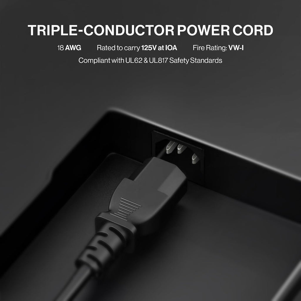 Standard 5ft (1.5m) 10 Amps 125 Volts Black 3 Prong AC Power Cord Cable for Electronics. TV. Computer. Printer. Radio. Monitor. Samsung. Dell. Vizio. LG. Asus. Laptop and More