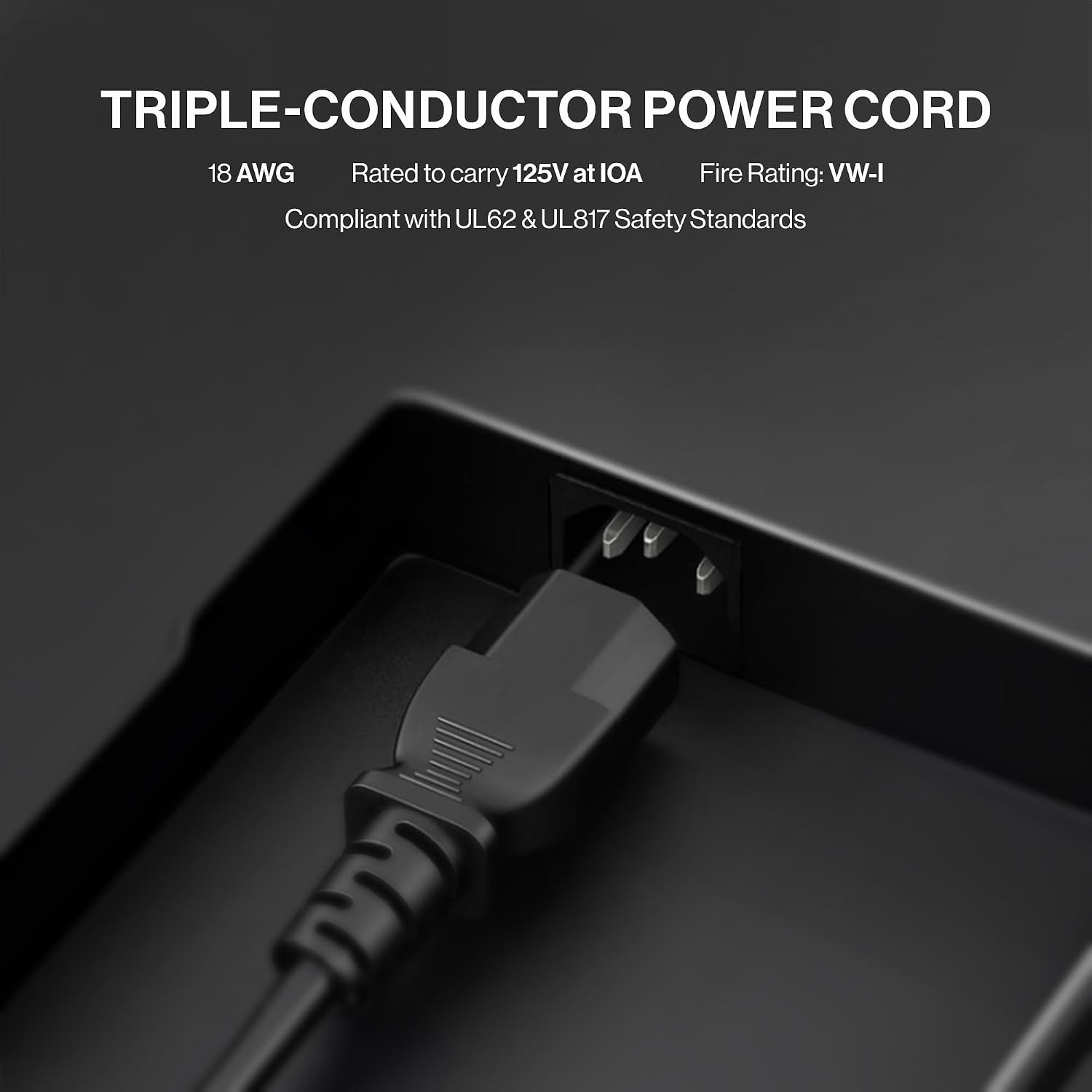 Standard 5ft (1.5m) 10 Amps 125 Volts Black 3 Prong AC Power Cord Cable for Electronics. TV. Computer. Printer. Radio. Monitor. Samsung. Dell. Vizio. LG. Asus. Laptop and More