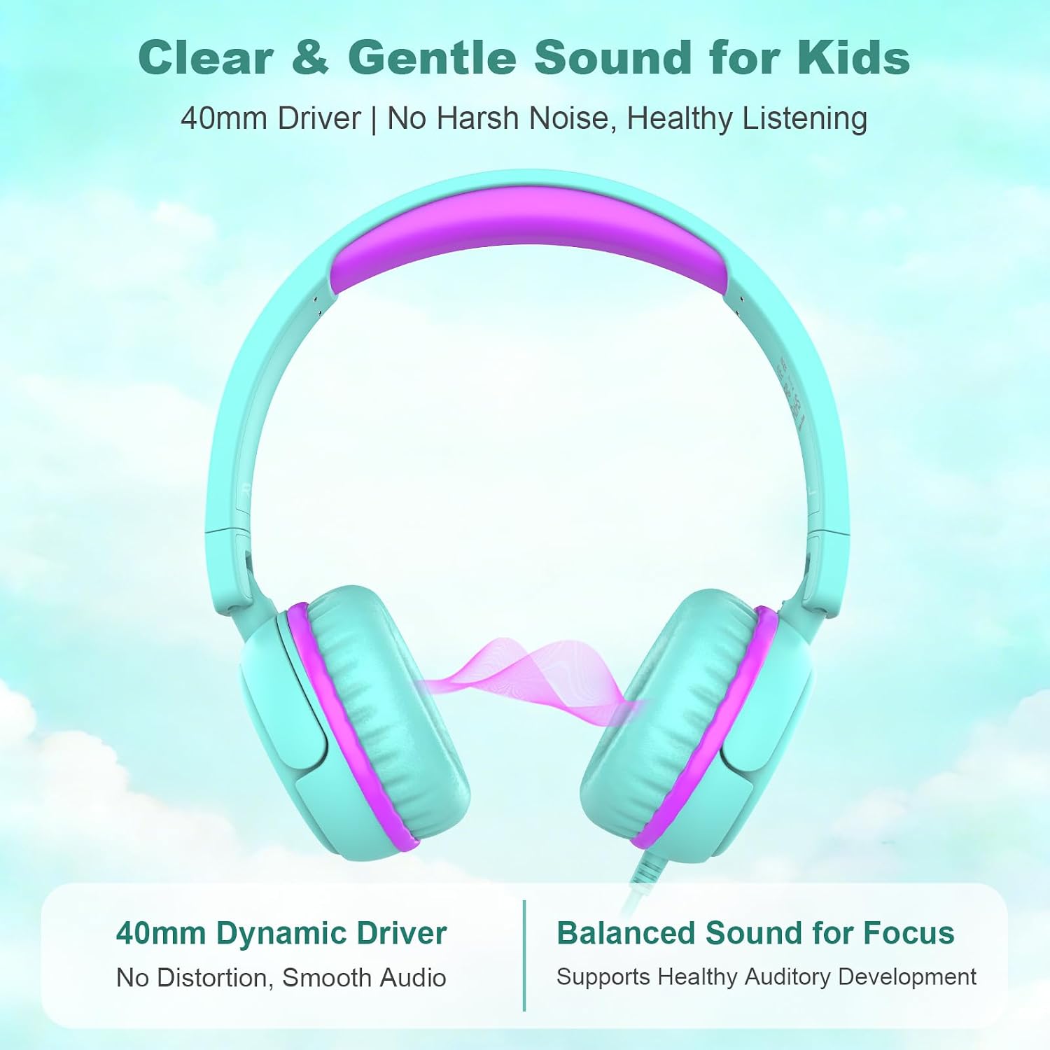 IMYB V1 Kids Headphones. 85dB Wired for School. Toddler 2-12 Boys Girls | Adjustable Foldable Durable Cord. iPad Kindle Tablet Chromebook 3.5mm Ov-Ear for Teens Travel Plane (Green)