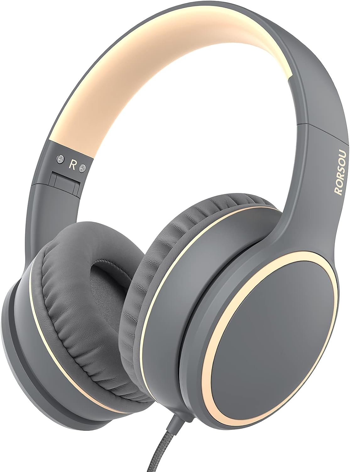 RORSOU R10 Kids Headphones Over-Ear with Microphone. Lightweight Folding Stereo Bass Headset with 1.5M No-Tangle Cord. Portable Wired Headphones for Smartphone Tablet Computer MP3 / 4 (Black)