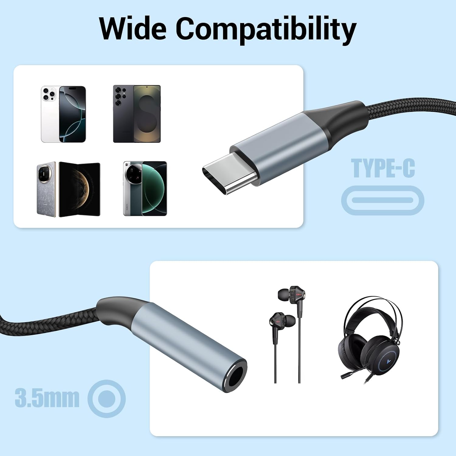 YGKSAA 2pcs USB C to 3.5mm Female Headphone Jack Adapter | Upgrade Metal Case. Compatible With Samsung S20+/S21 Ultra. iPhone15 16 17. And More USB C Audio Devices
