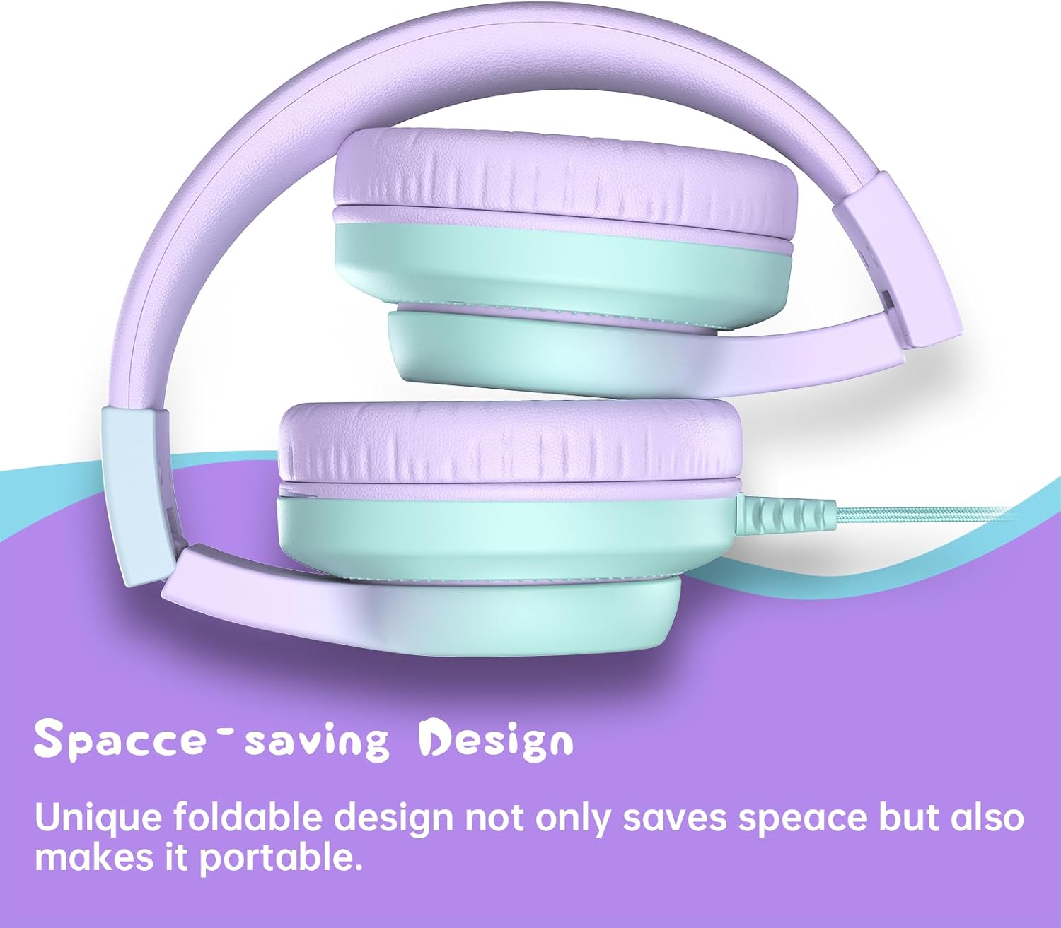 Candy Bila Wired Kids Headphones for School. Over-Ear for Boys Girls | Volume Limiter 85/94dB. HD Stereo Sound. Microphone and Wired Control.Foldable Design. Gradient Purple