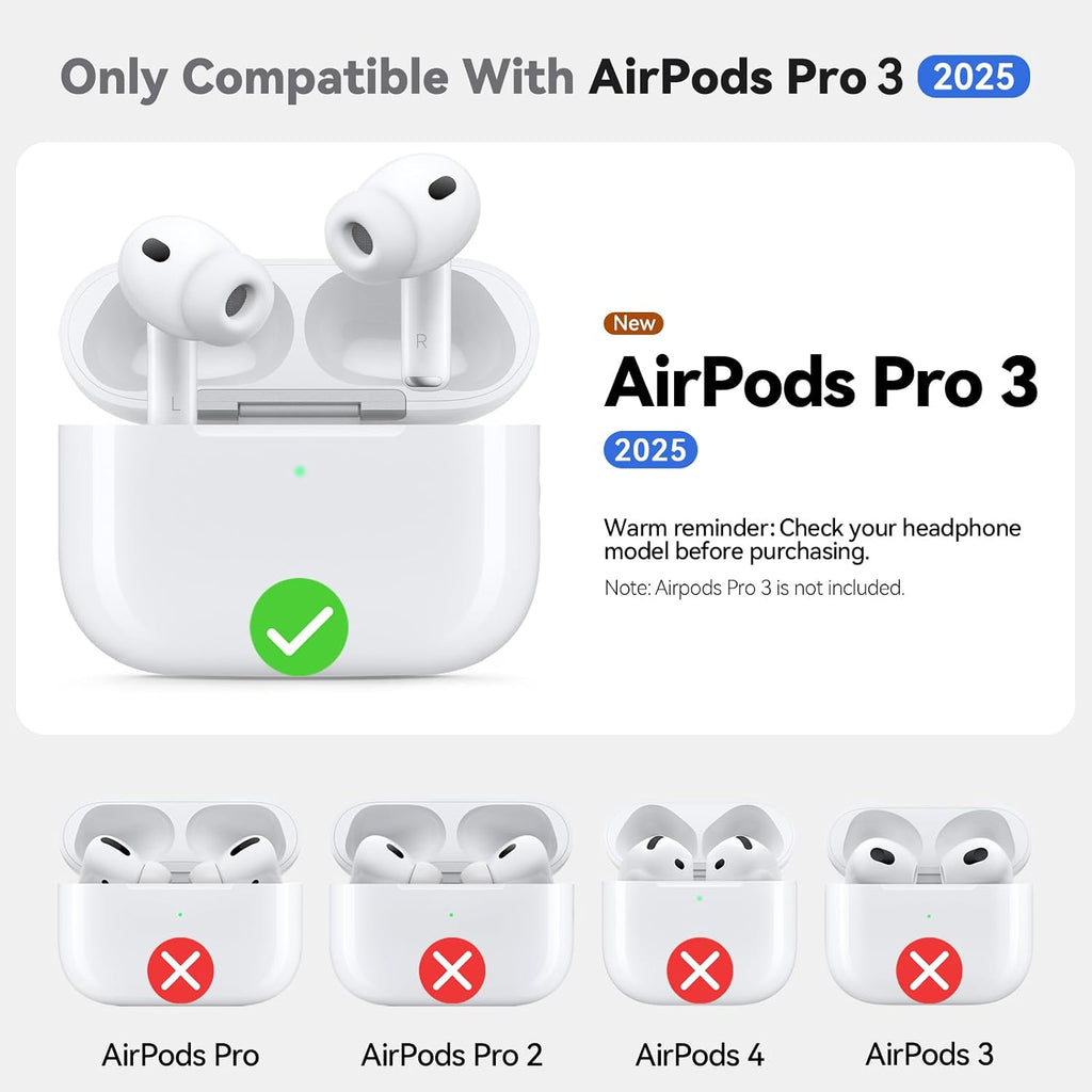 Ljusmicker for AirPods Pro 3 Case 2025 with Cleaner Kit.Black | Soft Silicone Protective Cover for Apple AirPod Pro 3rd Generation Case with Keychain for Women Men.Shockproof