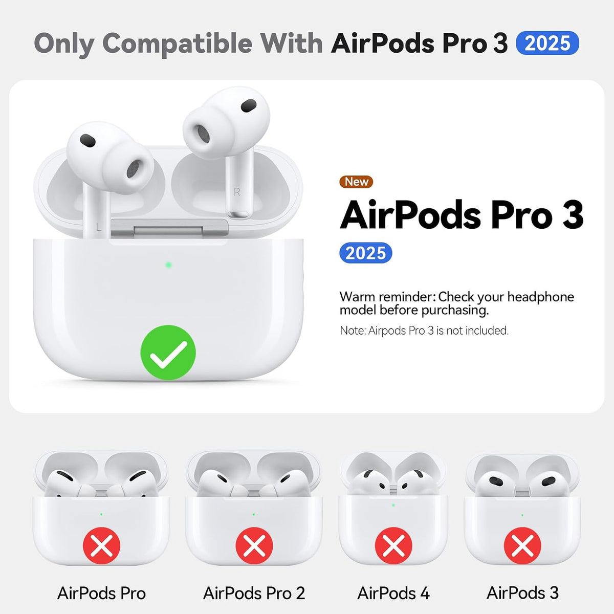Ljusmicker for AirPods Pro 3 Case 2025 with Cleaner Kit.Black | Soft Silicone Protective Cover for Apple AirPod Pro 3rd Generation Case with Keychain for Women Men.Shockproof