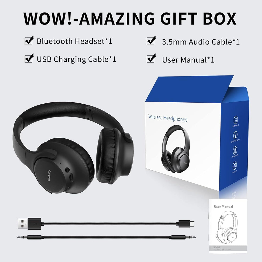 KVIDIO Bluetooth Headphones Wireless Over Ear Headsets 65H Playtime | Deep Bass. HiFi Stereo. Bluetooth 6.0. Microphone. Comfortable Fit. Foldable. Lightweight. Low Latency for Travel Home Office
