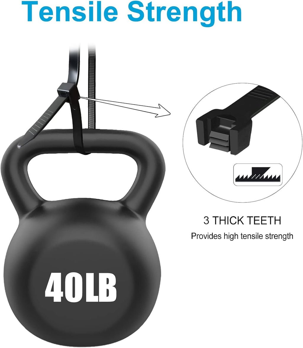 Zip Ties 8 inch (100 Pack). 40lbs Tensile Strength. Black Cable Ties. Wire Ties for indoor and outdoor use. by Skalon