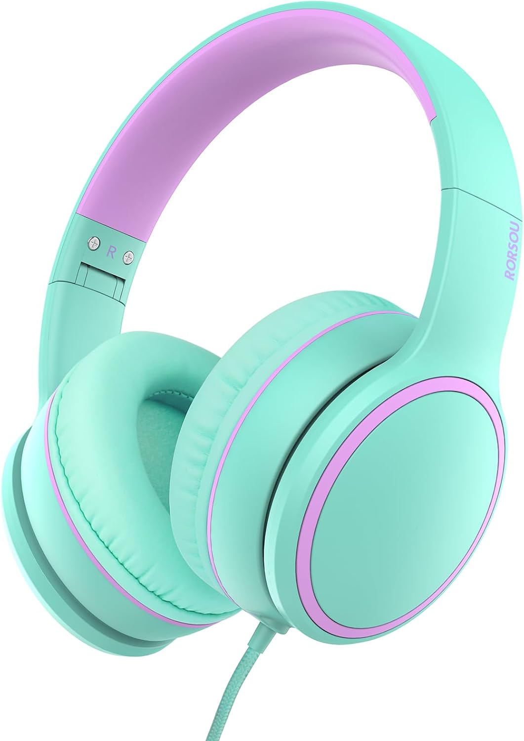 RORSOU R10 Kids Headphones Over-Ear with Microphone. Lightweight Folding Stereo Bass Headset with 1.5M No-Tangle Cord. Portable Wired Headphones for Smartphone Tablet Computer MP3 / 4 (Black)