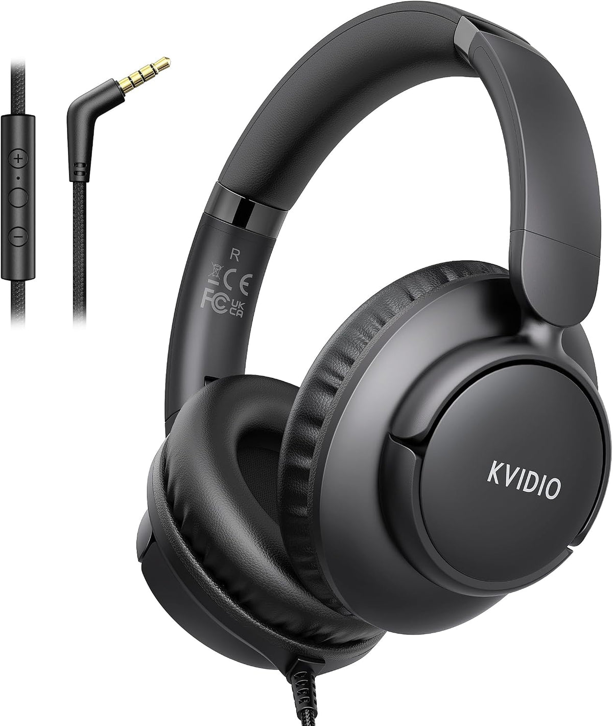 Wired Headphones with Mic. 3.5mm Headphones Volume Control for School Black | Wired Over Ear Foldable Corded Headphones for Teens Classroom Travel Airplane. 4.9ft Tangle-Free Cord for Tablet Laptop Phone