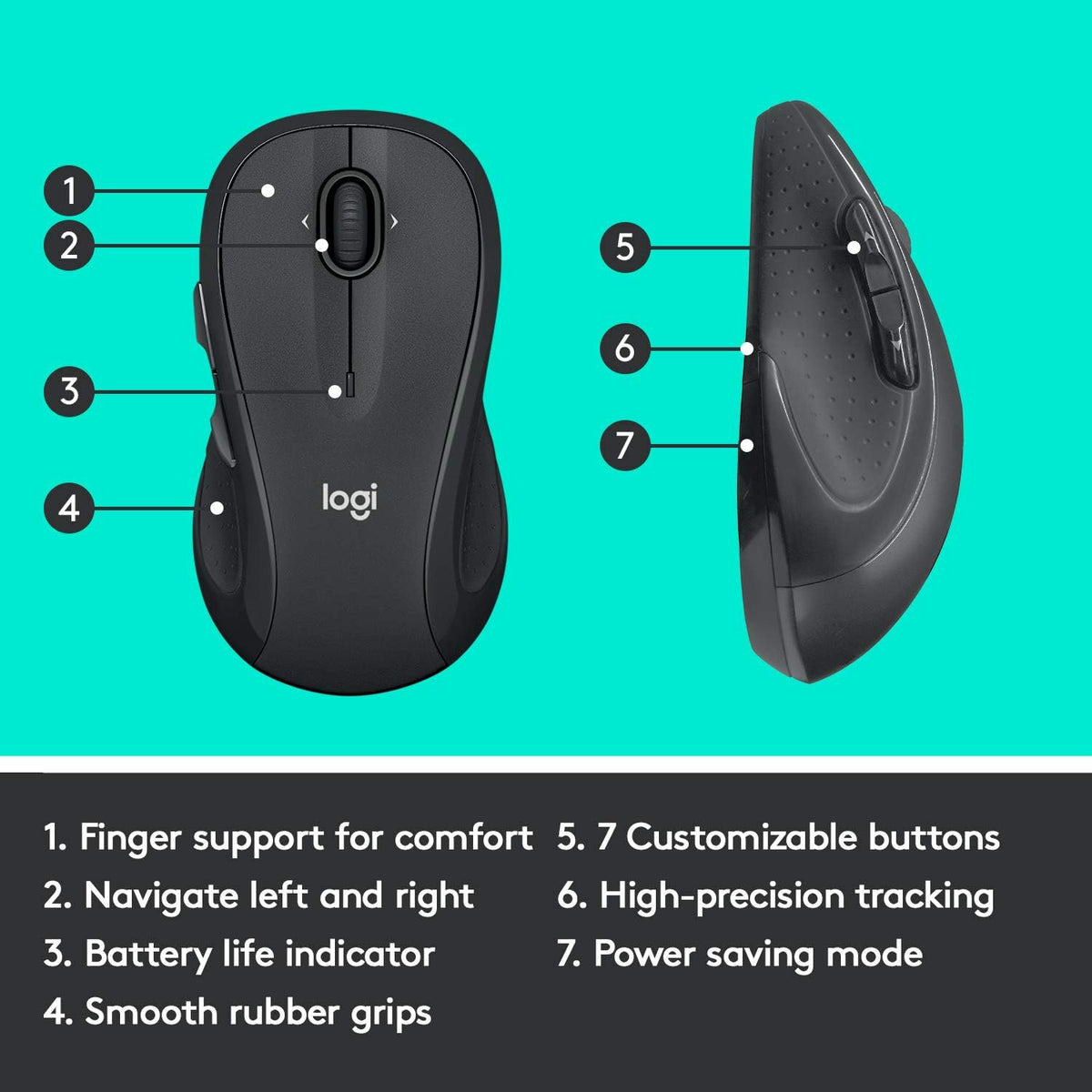 Logitech M510 Full Size Ambidextrous 2.4 GHz Wireless Mouse | 2.4 GHz USB-A Nano Receiver. tilt-to-scroll function. 2-year battery life. Windows Mac Linux compatible. certified for Chrome
