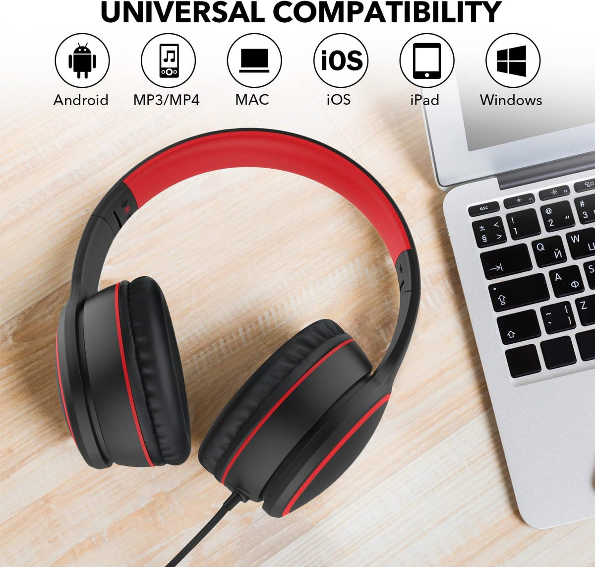 RORSOU R10 Kids Headphones Over-Ear with Microphone. Lightweight Folding Stereo Bass Headset with 1.5M No-Tangle Cord. Portable Wired Headphones for Smartphone Tablet Computer MP3 / 4 (Black)