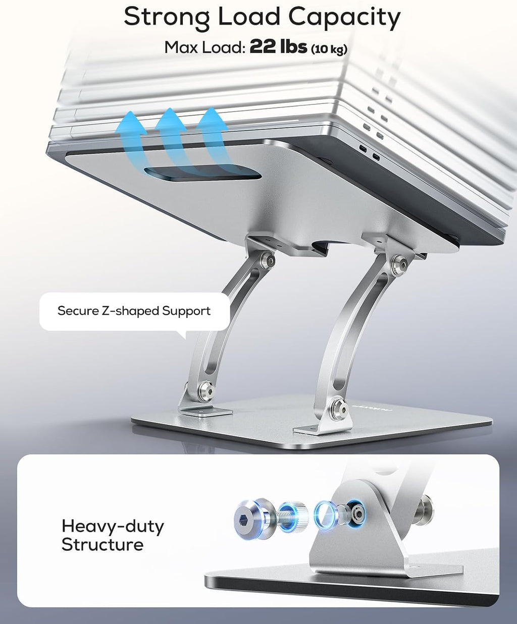 Nulaxy Ergonomic Adjustable Laptop Stand for Desk. Dual Foldable Computer Riser with Advanced Heat-Vent. Heavy-Duty Portable Notebook Holder for Posture Correction. Compatible with Mac 10-16 Laptops