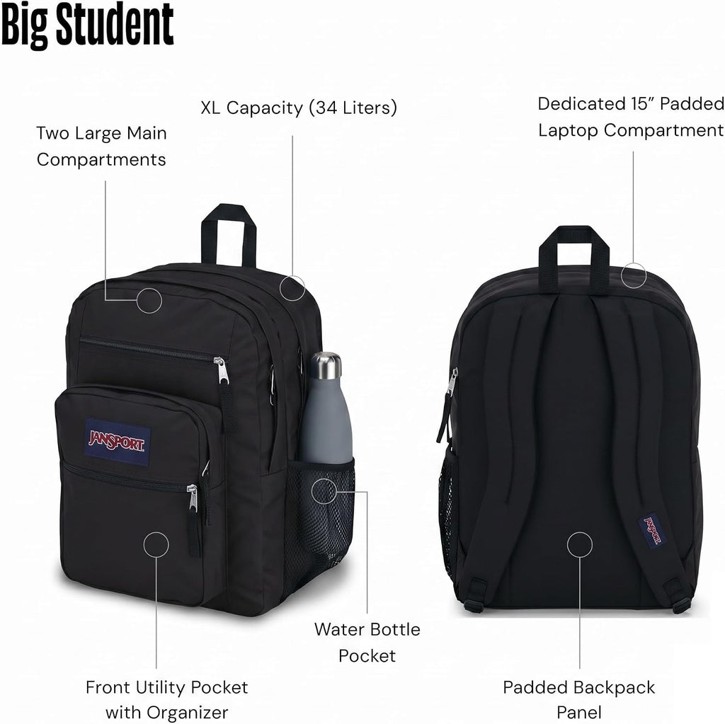 JanSport Laptop Backpack - Computer Bag with 2 Compartments. Ergonomic Shoulder Straps. 15 Laptop Sleeve. Haul Handle - Black