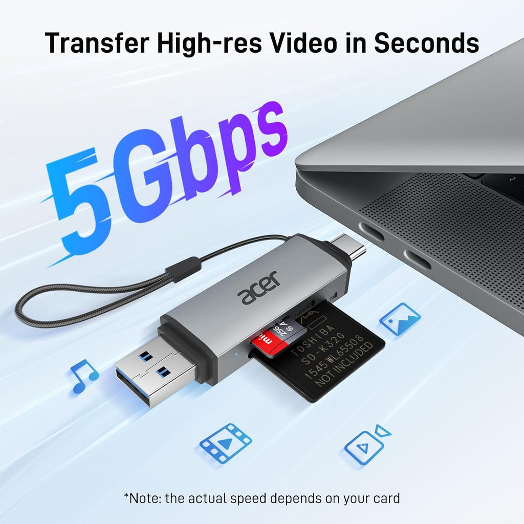 acer SD Card Reader USB C. Dual Slots USB Type C to Micro SD Card Adapter | Memory Card Reader for MicroSD. SDHC. SDXC. Compatible with Laptop. PC. iPhone16/15. MacBook Pro/Air. iPad Pro. Android